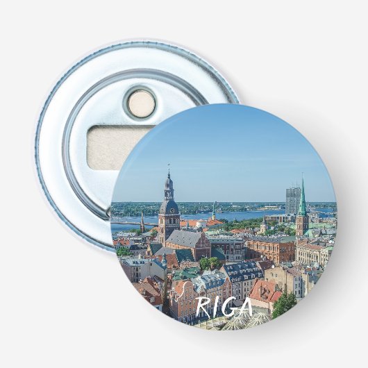 Uitzicht van het centrum van de stad Riga van bove Button Flesopener (Voorkant)
