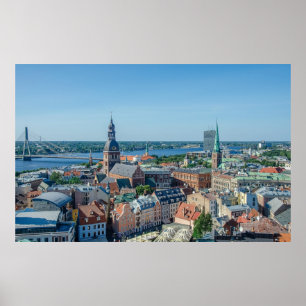 Uitzicht van het centrum van de stad Riga van bove Poster