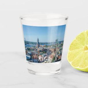 Uitzicht van het centrum van de stad Riga van bove Shot Glas