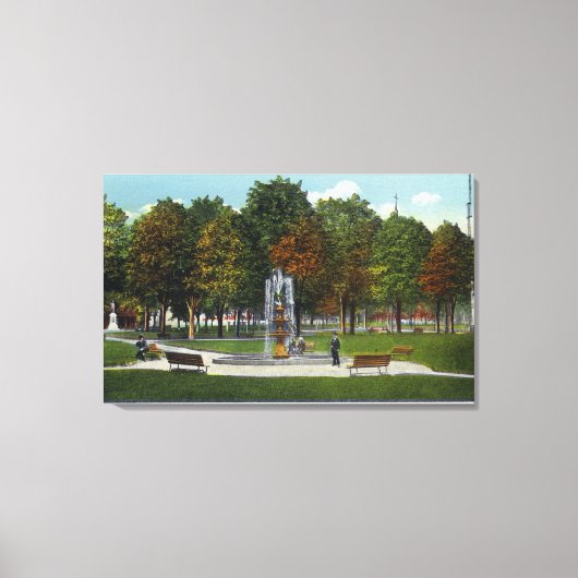 Uitzicht van het City Park en de fontein Canvas Afdruk (Voorkant)