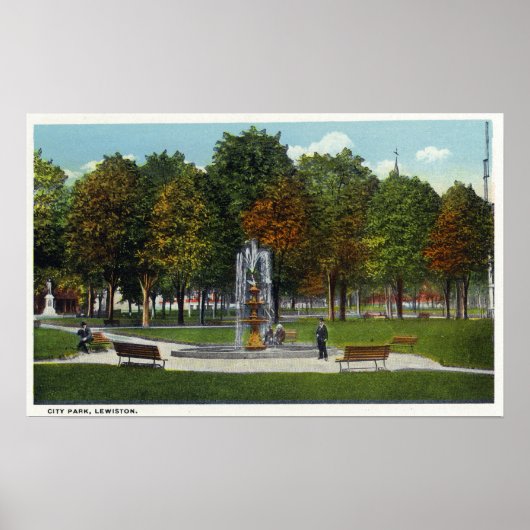 Uitzicht van het City Park en de fontein Poster (Voorkant)