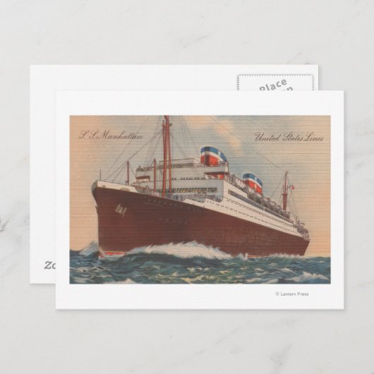 Uitzicht van het cruiseschip S.S. Manhattan Cunard Briefkaart (Voorkant / Achterkant)
