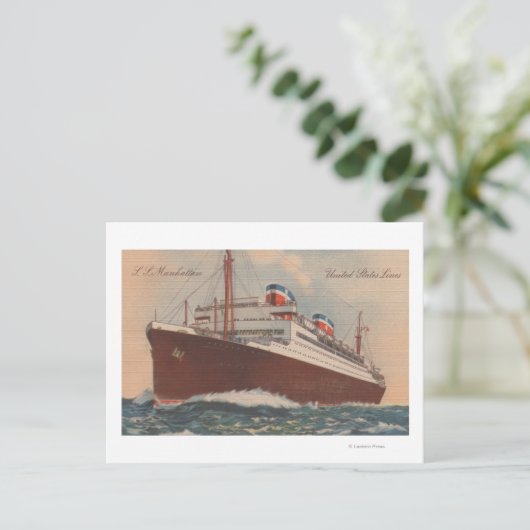 Uitzicht van het cruiseschip S.S. Manhattan Cunard Briefkaart (Staand voorkant)