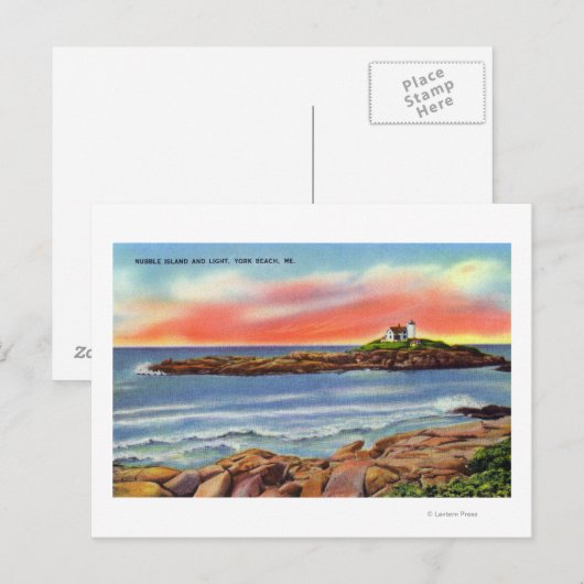Uitzicht van het eiland Nubble en de vuurtoren Briefkaart (Voorkant / Achterkant)