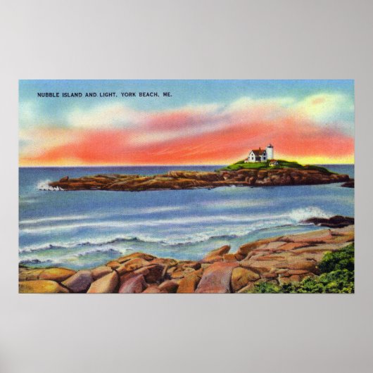 Uitzicht van het eiland Nubble en de vuurtoren Poster (Voorkant)