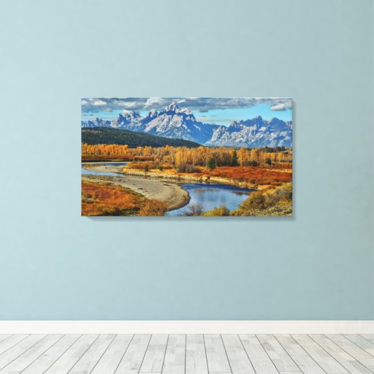 Uitzicht van het Grote Teton-gebergte in het najaa Canvas Afdruk (Insitu (Houten vloer))