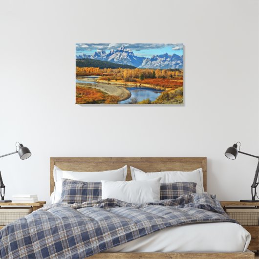 Uitzicht van het Grote Teton-gebergte in het najaa Canvas Afdruk (Insitu (Slaapkamer))