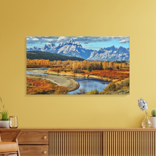 Uitzicht van het Grote Teton-gebergte in het najaa Canvas Afdruk (Insitu (Woonkamer))