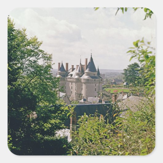 Uitzicht van het herstelde kasteel uit het noorden vierkante sticker (Voorkant)