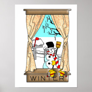 Uitzicht van het keukenvenster in de winter poster