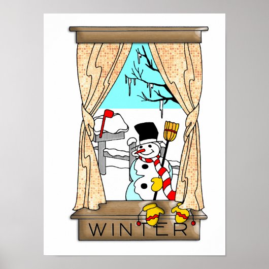 Uitzicht van het keukenvenster in de winter poster (Voorkant)