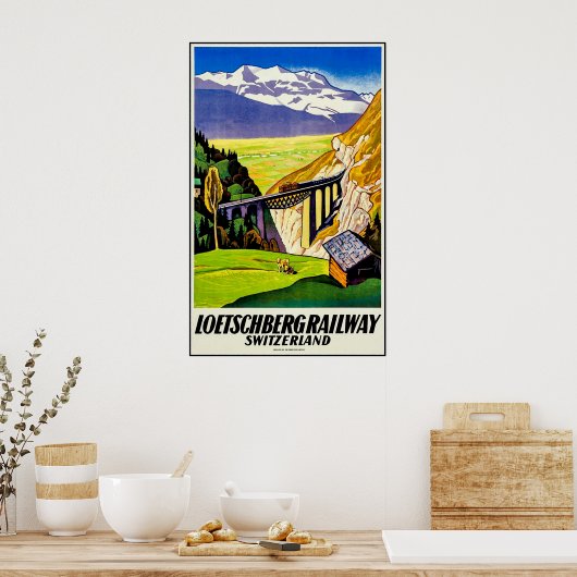 Uitzicht van het landschap op de spoorweg Loetschb Poster (Keuken)