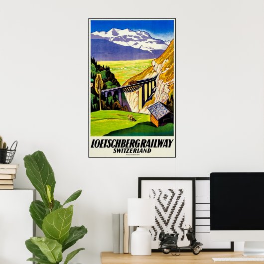 Uitzicht van het landschap op de spoorweg Loetschb Poster (Thuiskantoor)