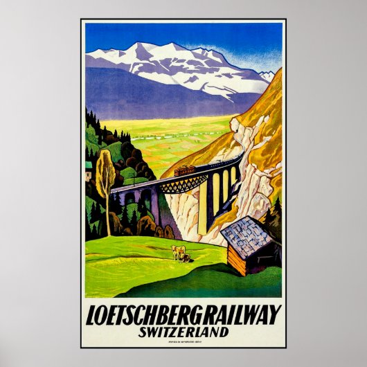 Uitzicht van het landschap op de spoorweg Loetschb Poster (Voorkant)