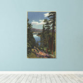 Uitzicht van het meer door de pijnbomen # 2 canvas afdruk (Insitu (Houten vloer))