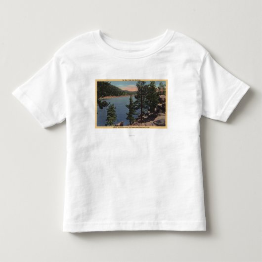 Uitzicht van het meer door de pijnbomen kinder shirts (Voorkant)
