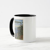 Uitzicht van het meer door suikerpijnbomen mok (Voorkant links)