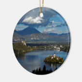 Uitzicht van het meer van Bled uit Ojstrica Keramisch Ornament (Links)