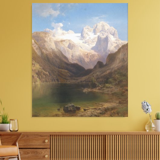 Uitzicht van het meer van Gosau naar de Dachstein Canvas Afdruk (Insitu (Woonkamer))