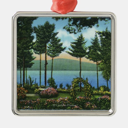 Uitzicht van het meer van het Brown Swan Park Metalen Ornament (Voorkant)