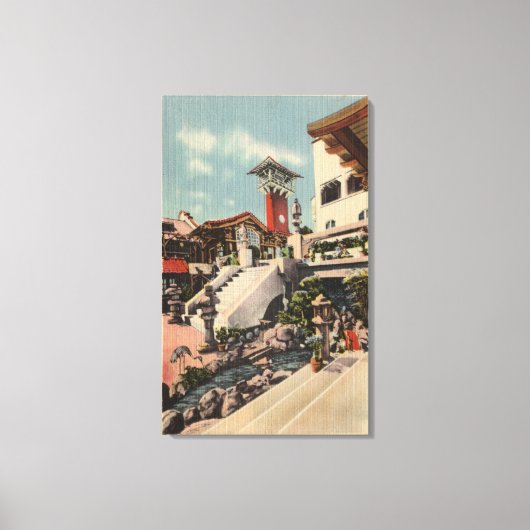 Uitzicht van het Mission Inn & Oriental Court Canvas Afdruk (Voorkant)