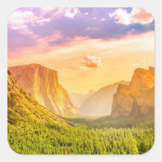 Uitzicht van het Nationaal Park Yosemite Vierkante Sticker (Voorkant)
