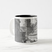 Uitzicht van het nieuwe waarnemingscentrum in de j tweekleurige koffiemok (Voorkant links)