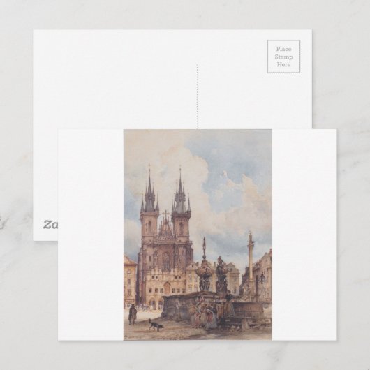 Uitzicht van het Oud-stadsplein met de kerk Briefkaart (Voorkant / Achterkant)