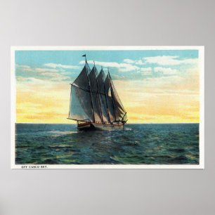 Uitzicht van het oude Franse kasteel, drie vlaggen Poster