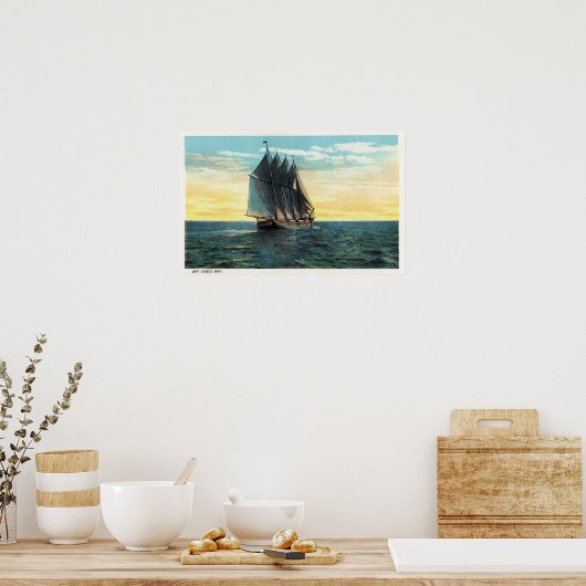 Uitzicht van het oude Franse kasteel, drie vlaggen Poster (Keuken)