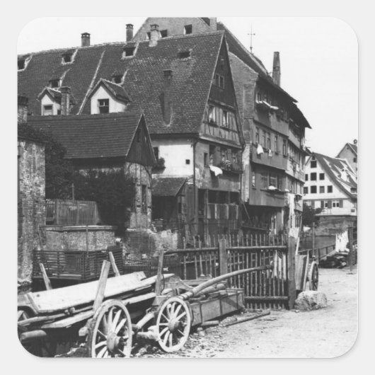 Uitzicht van het oude kwartaal, Ulm, c.1910 Vierkante Sticker (Voorkant)