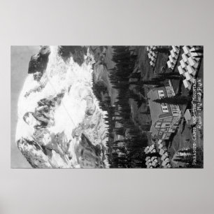 Uitzicht van het Paradise-kamp en Mt Rainier Poster