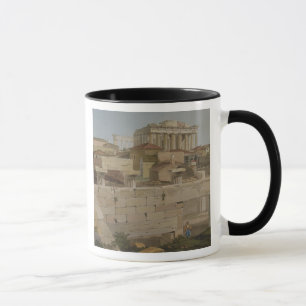 Uitzicht van het Parthenon van de Propylaea, bord Mok