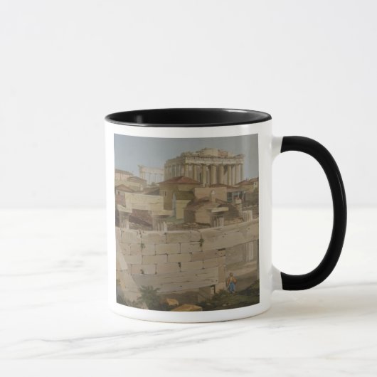 Uitzicht van het Parthenon van de Propylaea, bord Mok (Rechts)