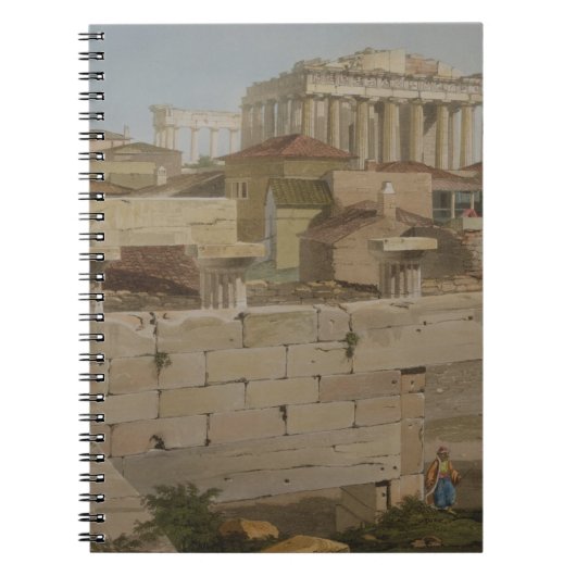 Uitzicht van het Parthenon van de Propylaea, bord  Notitieboek (Voorkant)