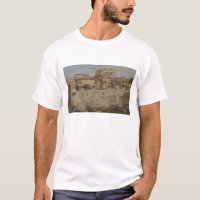 Uitzicht van het Parthenon van de Propylaea, bord