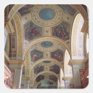 Uitzicht van het plafond van de geboden bibliothee vierkante sticker