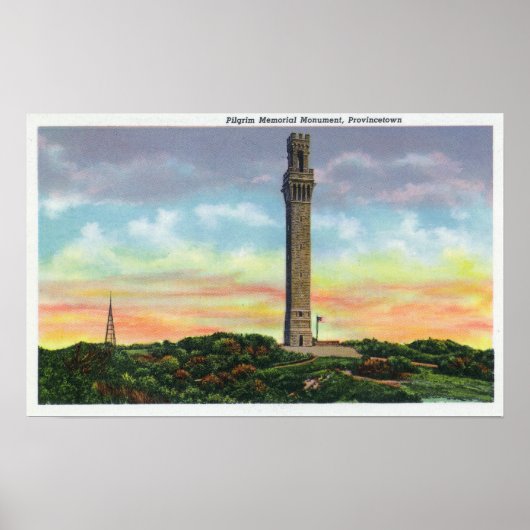 Uitzicht van het Provincetown Pilgrim Memorial Mon Poster (Voorkant)