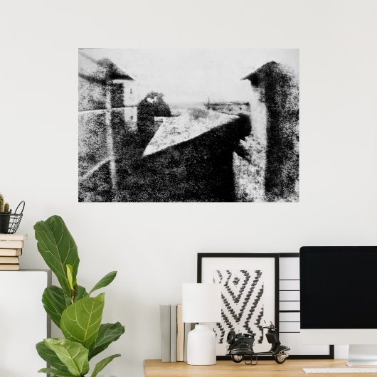 Uitzicht van het raam op Le Gras 1826 Poster (Thuiskantoor)