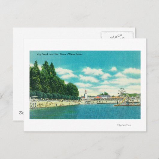 Uitzicht van het stadsstrand en de pier briefkaart (Voorkant / Achterkant)