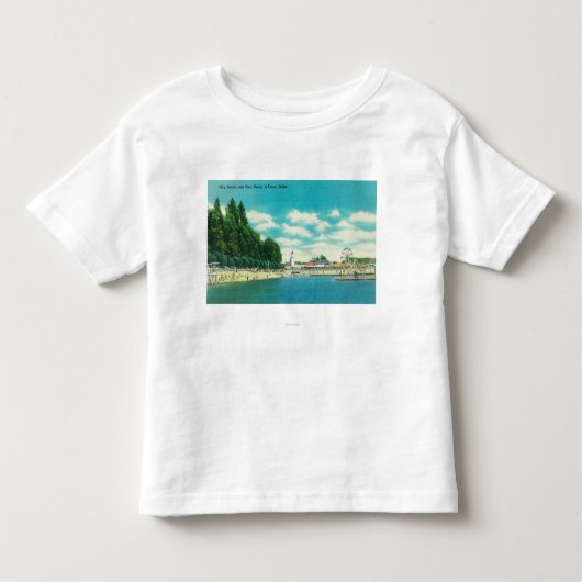 Uitzicht van het stadsstrand en de pier kinder shirts (Voorkant)