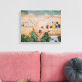 uitzicht van het strand gevuld met mensen en kraam canvas afdruk (Insitu (Woonkamer))