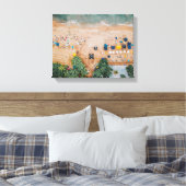 uitzicht van het strand gevuld met mensen en kraam canvas afdruk (Insitu (Slaapkamer))