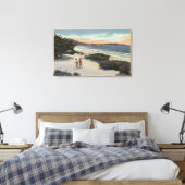 Uitzicht van het strand, zonnebaders die lopen canvas afdruk (Insitu (Slaapkamer))