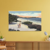 Uitzicht van het strand, zonnebaders die lopen canvas afdruk (Insitu (Woonkamer))