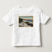 Uitzicht van het strand, zonnebaders die lopen kinder shirts (Voorkant)