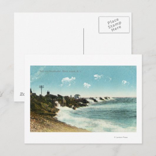 Uitzicht van het Surf en het Breakwater Briefkaart (Voorkant / Achterkant)