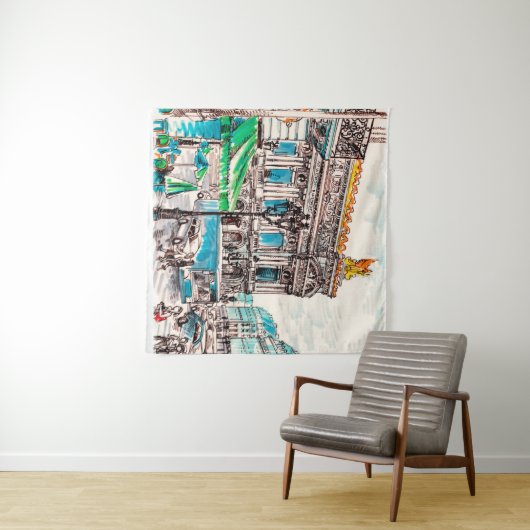 Uitzicht van het theater in Parijs Wandkleed (In Situ (horizontaal))