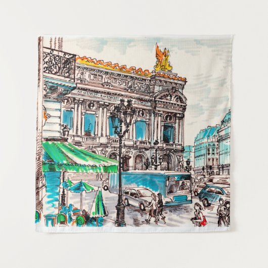 Uitzicht van het theater in Parijs Wandkleed (Voorkant)