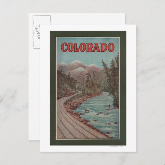 Uitzicht van het treinverkeer langs de rivier - re briefkaart (Voorkant / Achterkant)